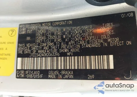 2008 Toyota Highlander Limited from USA, damaged, VIN JTEES42A082063396